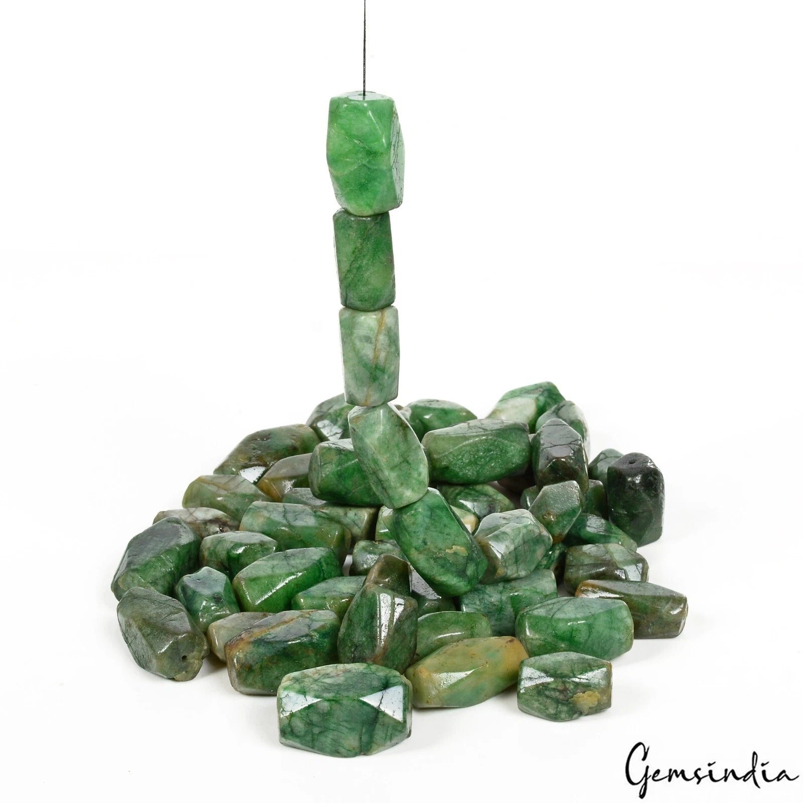 1280 Ct/42 Pcs Natural Brazilian Green Emerald Nuggets Shape Drilled Bead Gems