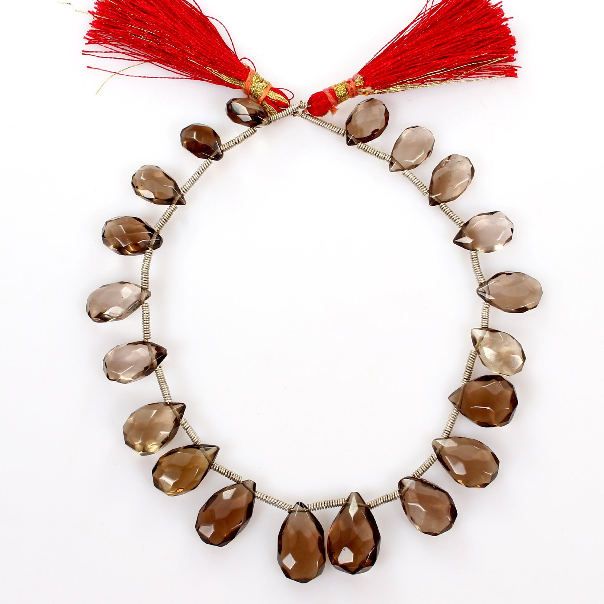 123.60 Ct Natural Untreated Smoky Quartz Pear Cut Beads Briolette Strand ~ 10"