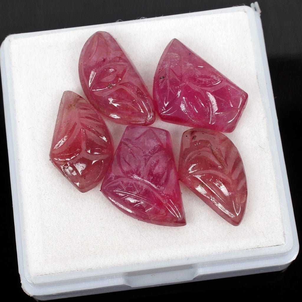 5 Pcs Natural Ruby 14-17mm Beautiful Pink Red Hand Carved Mozambique Gemstones