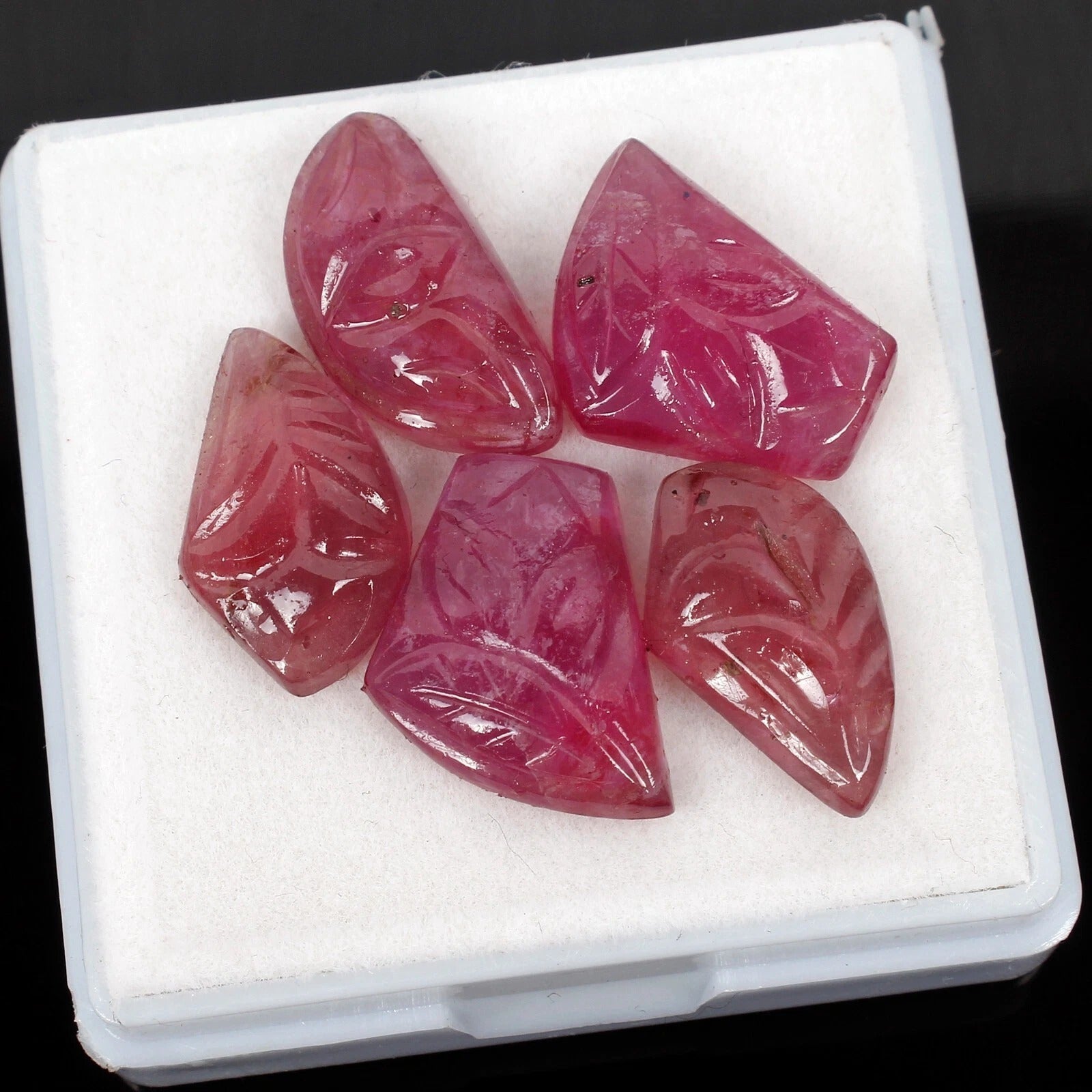 5 Pcs Natural Ruby 14-17mm Beautiful Pink Red Hand Carved Mozambique Gemstones
