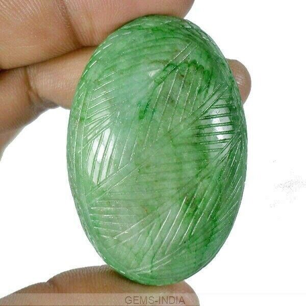222 Ct Natural Finest Green Emerald Oval Shape Hand Carved Loose Brazil Gemstone