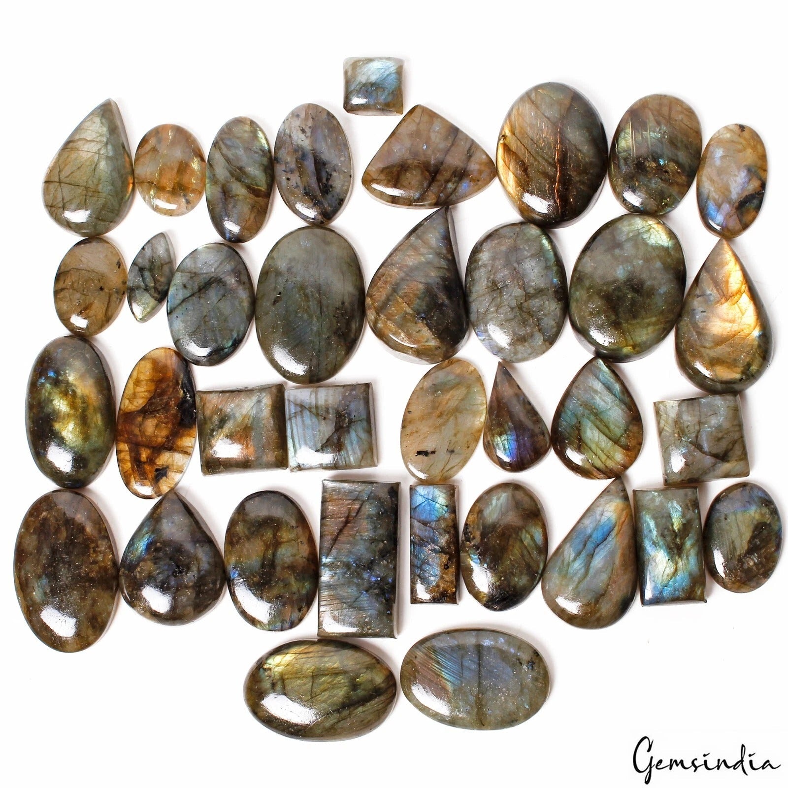 Natural Labradorite Mix Size Multi Fire Loose Gemstone Cabochon Lot 1680 Ct 36Pc
