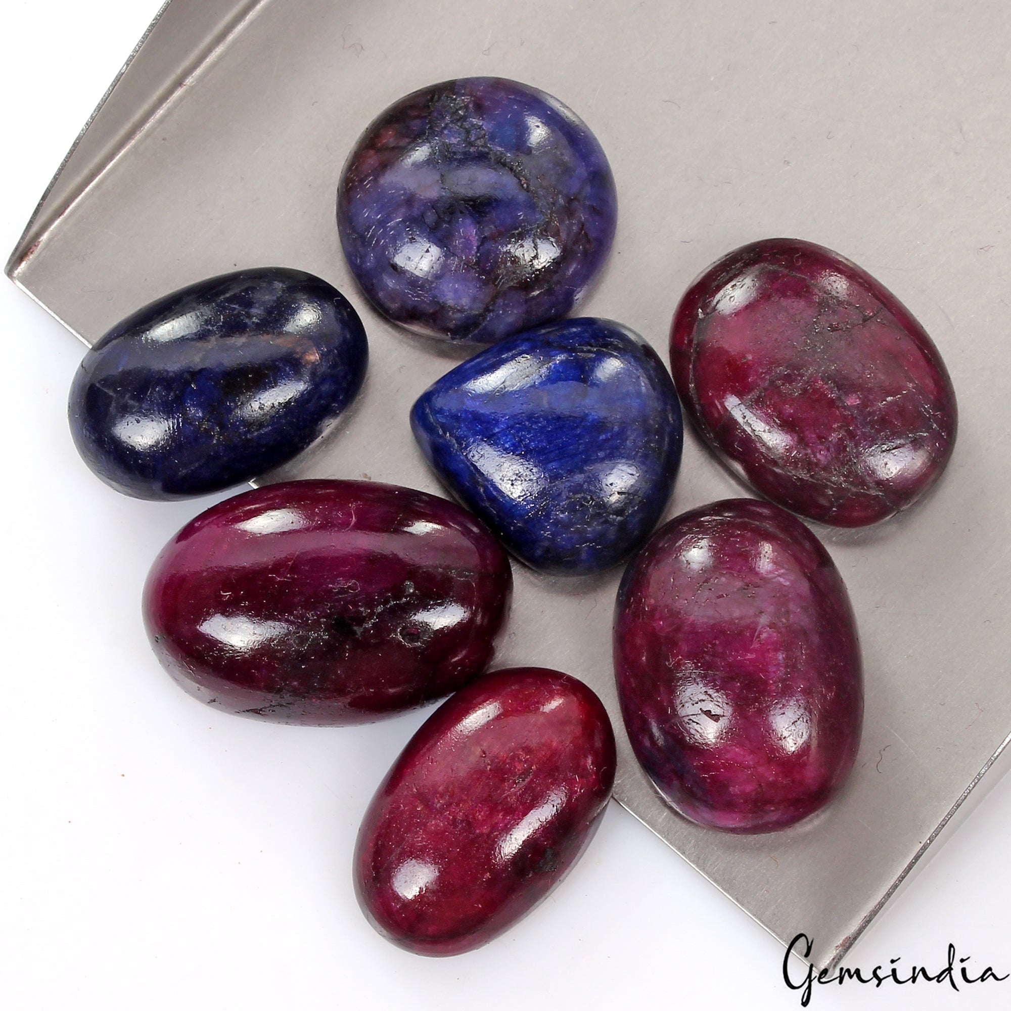 365 Ct Natural Ruby Sapphire Mix Cab Loose 21-28mm Gemstones For jewelry/7 Pcs