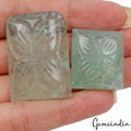 168 Cts/2 Pcs Natural Untreated Green Fluorite Baguette Cut Floral Carved Gems