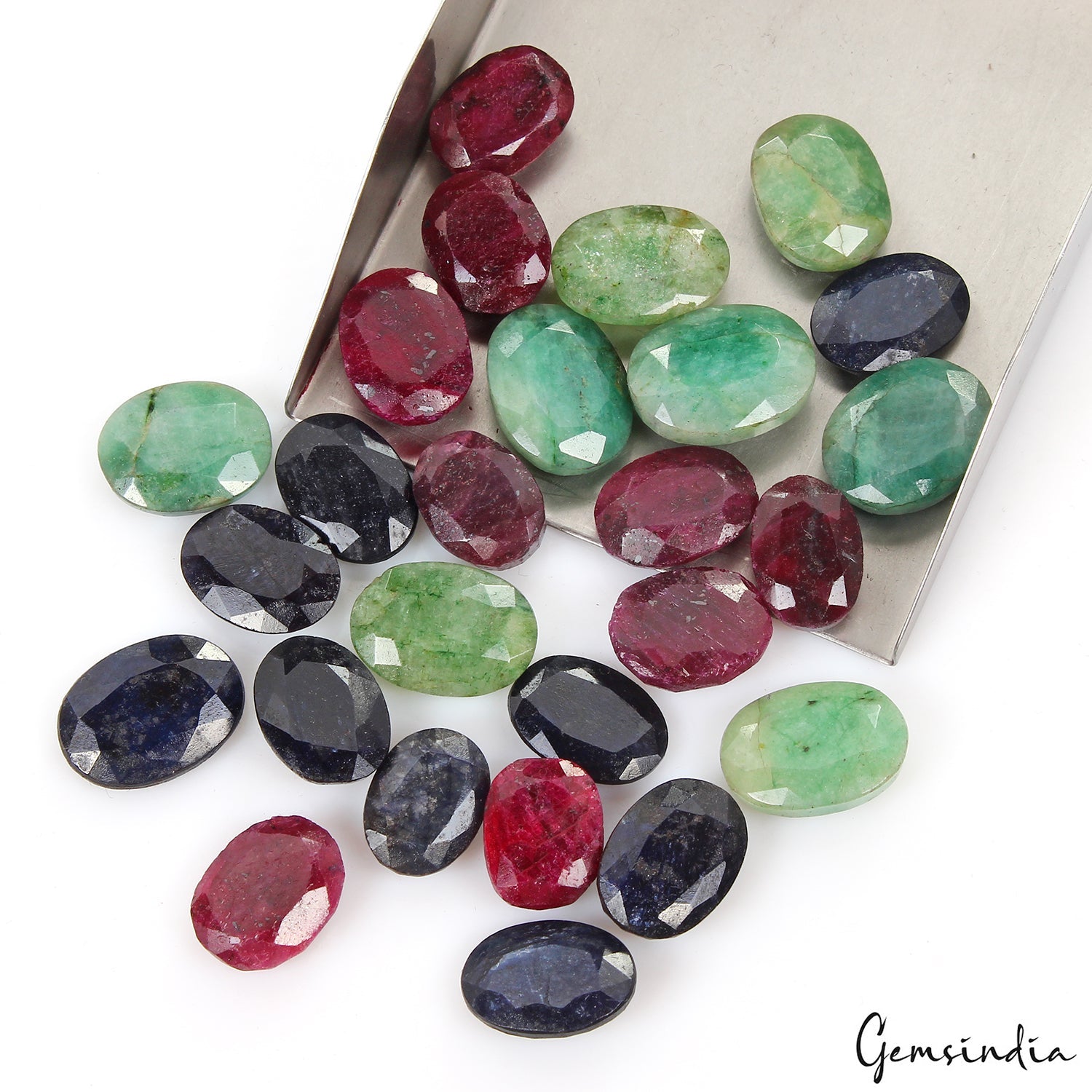 430 CT NATURAL EMERALD RUBY SAPPHIRE LOT OVAL SHAPE FACETED GEMSTONE FOR JEWELRY
