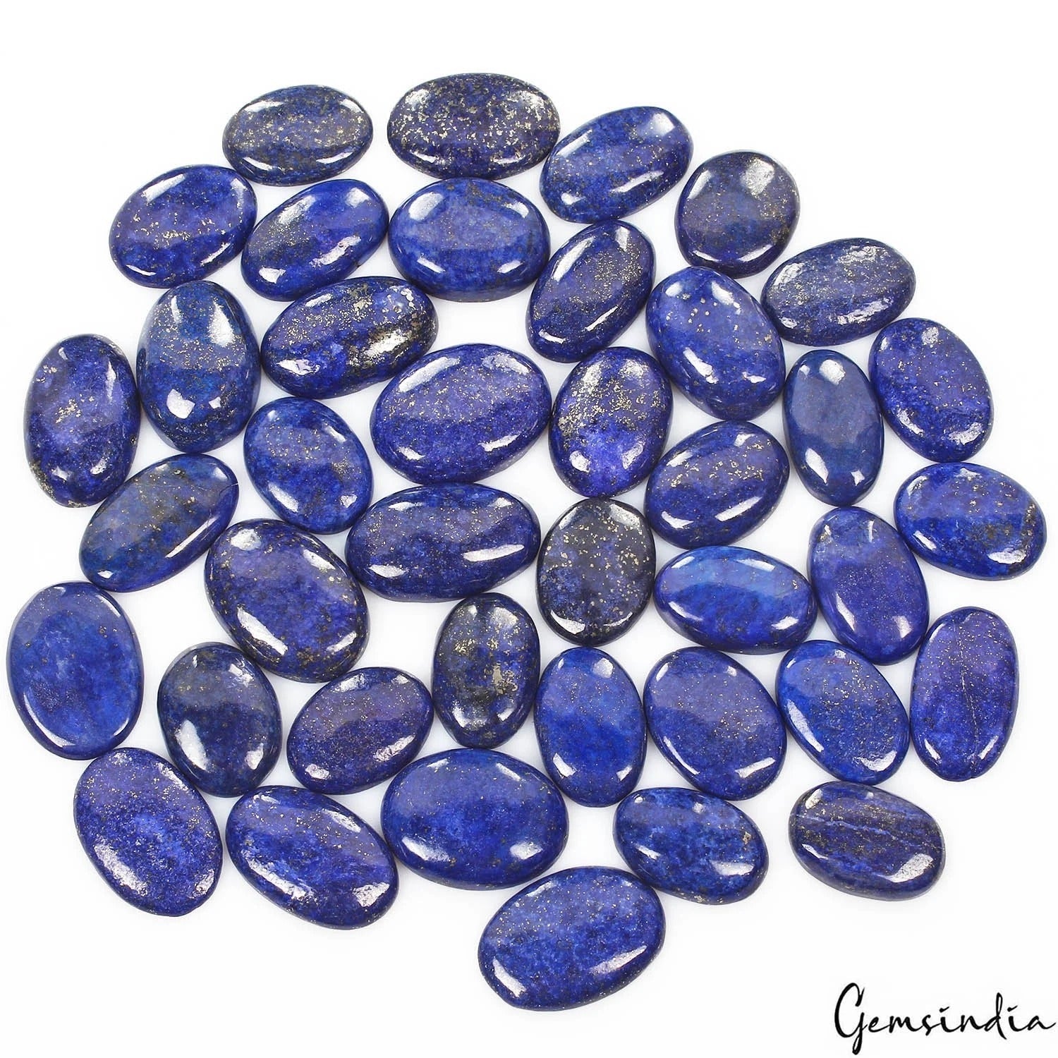 800 Cts/40 Pcs Natural Blue Gold Pyrite Lapis Lazuli Oval Cab Wholesale Gems Lot