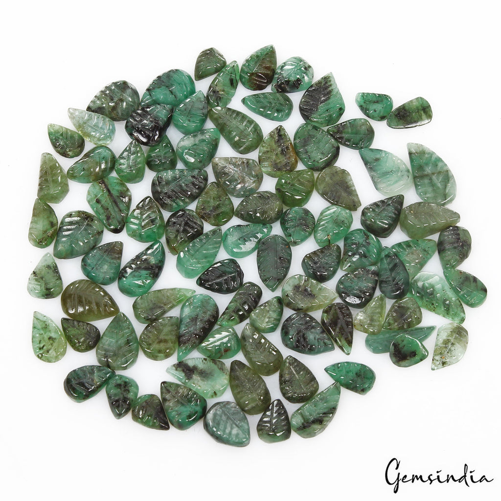 Certified 124.80 Ct/85 Pcs Natural Untreated Green Emerald Leaf Hand Carved Gems