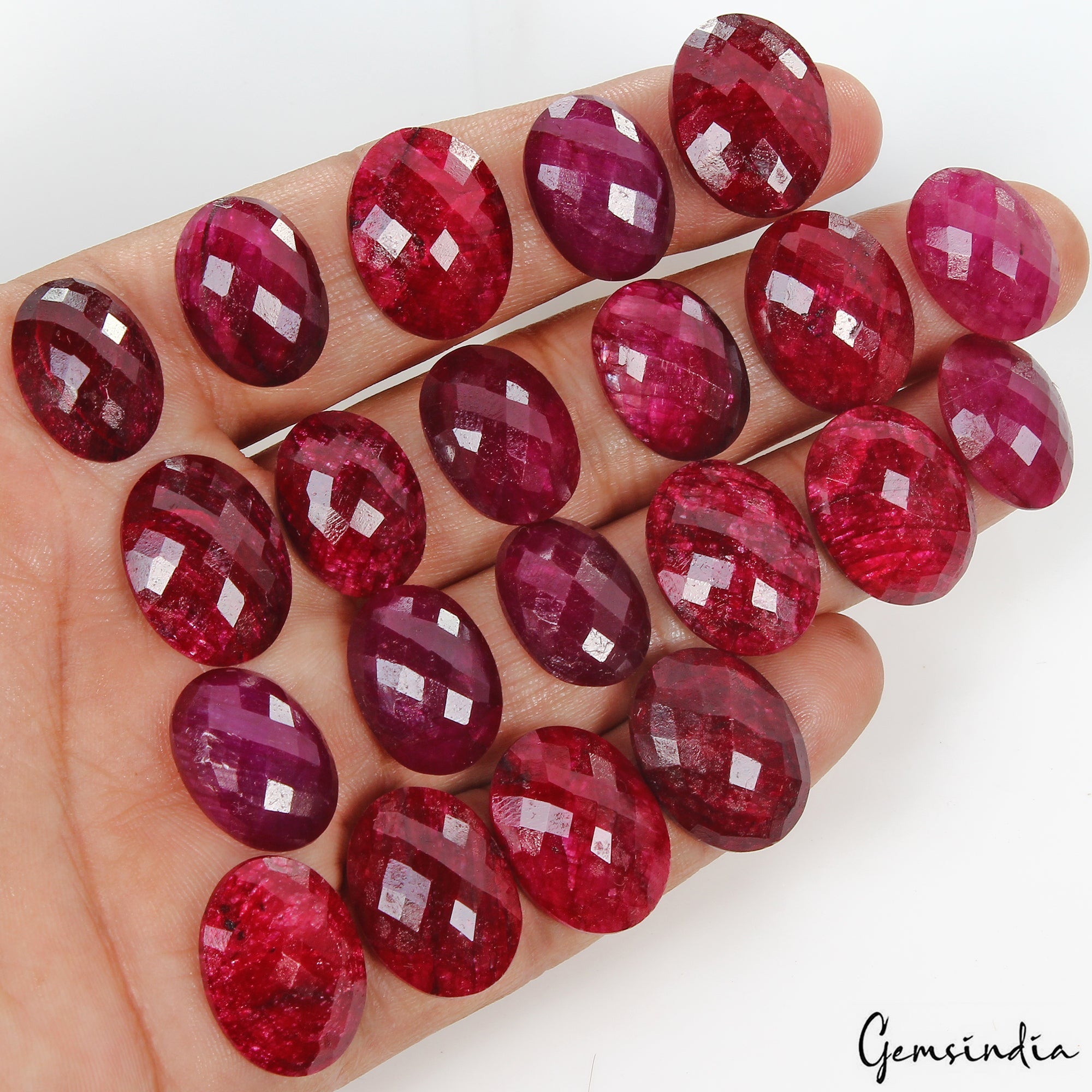 Certified 21 Pcs Natural Rich Red Ruby Oval Checker Cut 18-20mm Loose Gemstones