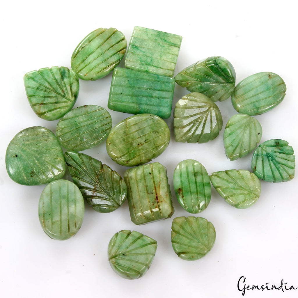 500 Cts/19 Pcs Natural Green Emerald Mix Shape Hand Carved Loose Gemstones Lot