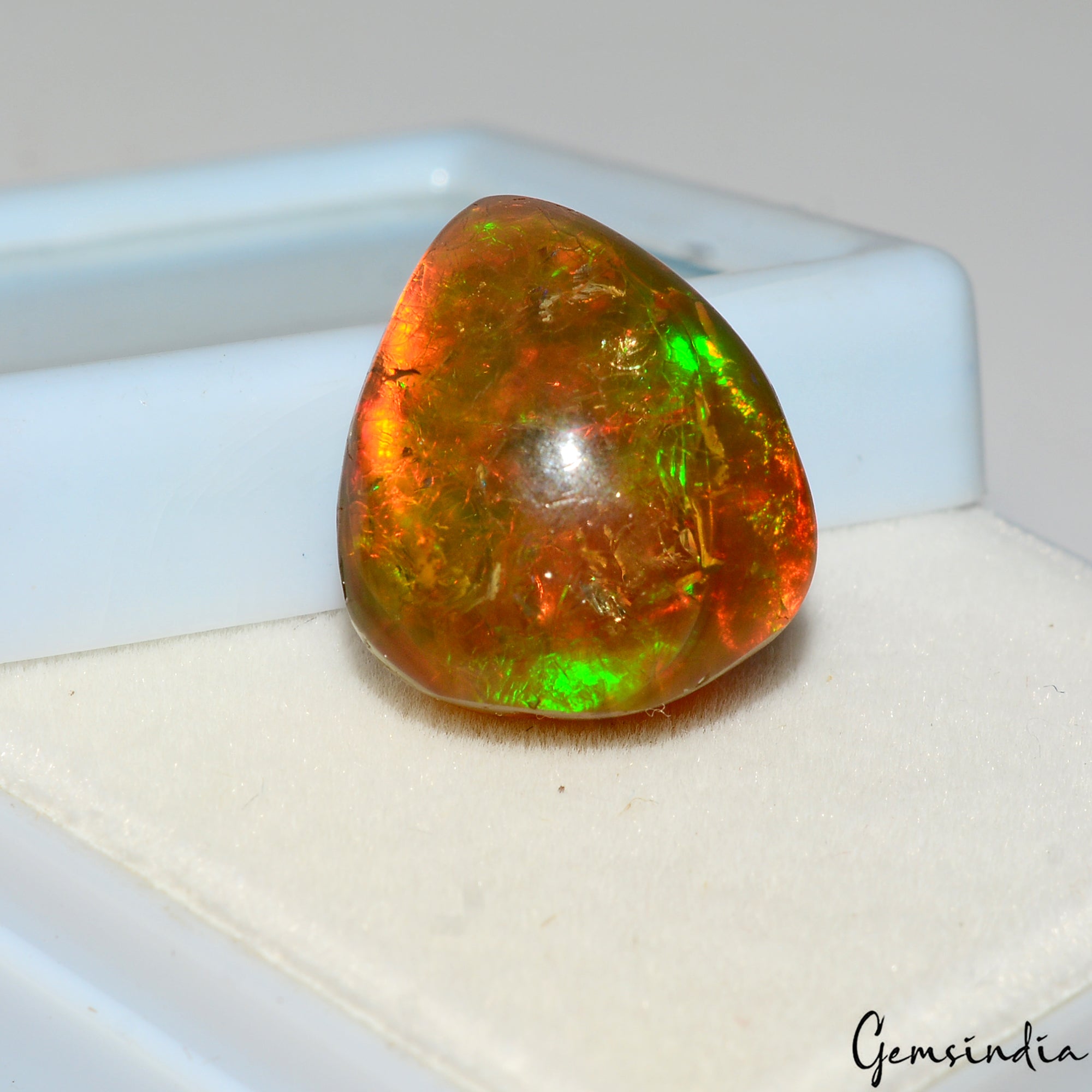 Natural Ethiopian Fire Opal 14.20 Ct Certified Play Of Color 18 X 15 mm Gemstone