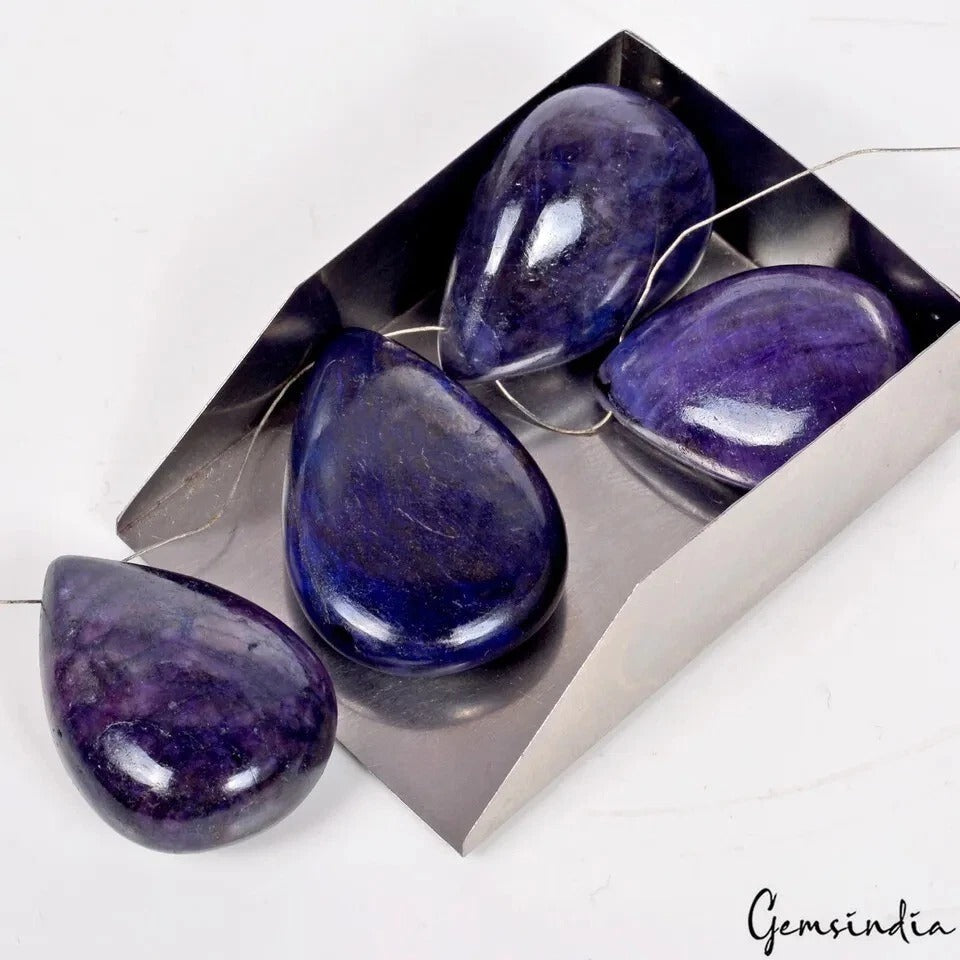 275 Ct/4 Pcs Natural Blue Sapphire Pear Cab Almond Shape Drilled Briolette
