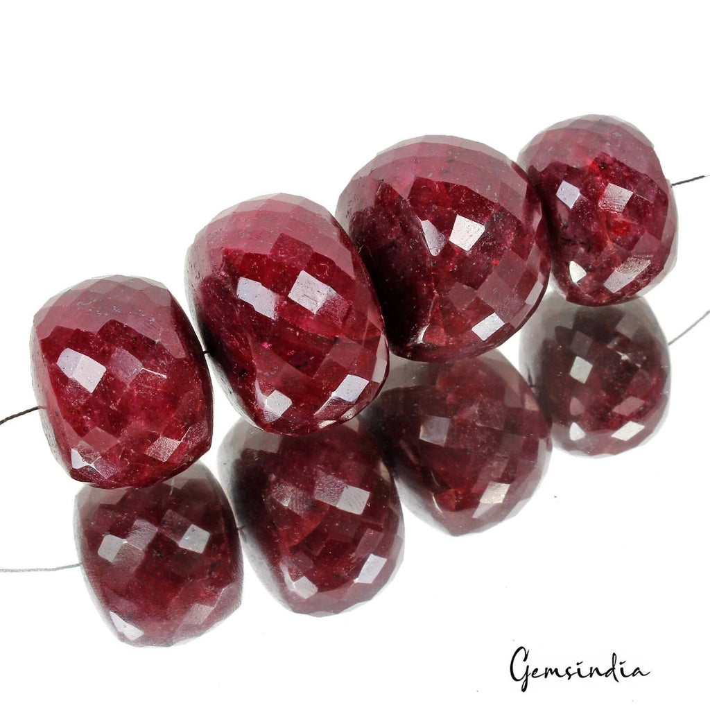 820 Ct Natural Earth Mined Red Ruby Round Checker Cut Drilled Beads Gems 4 Pcs