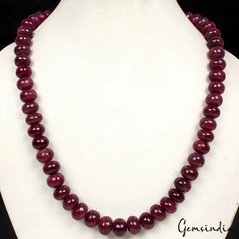 GENUINE 830 CTS EARTH MINED SINGLE STRAND RED RUBY ROUND SHAPE NECKLACE