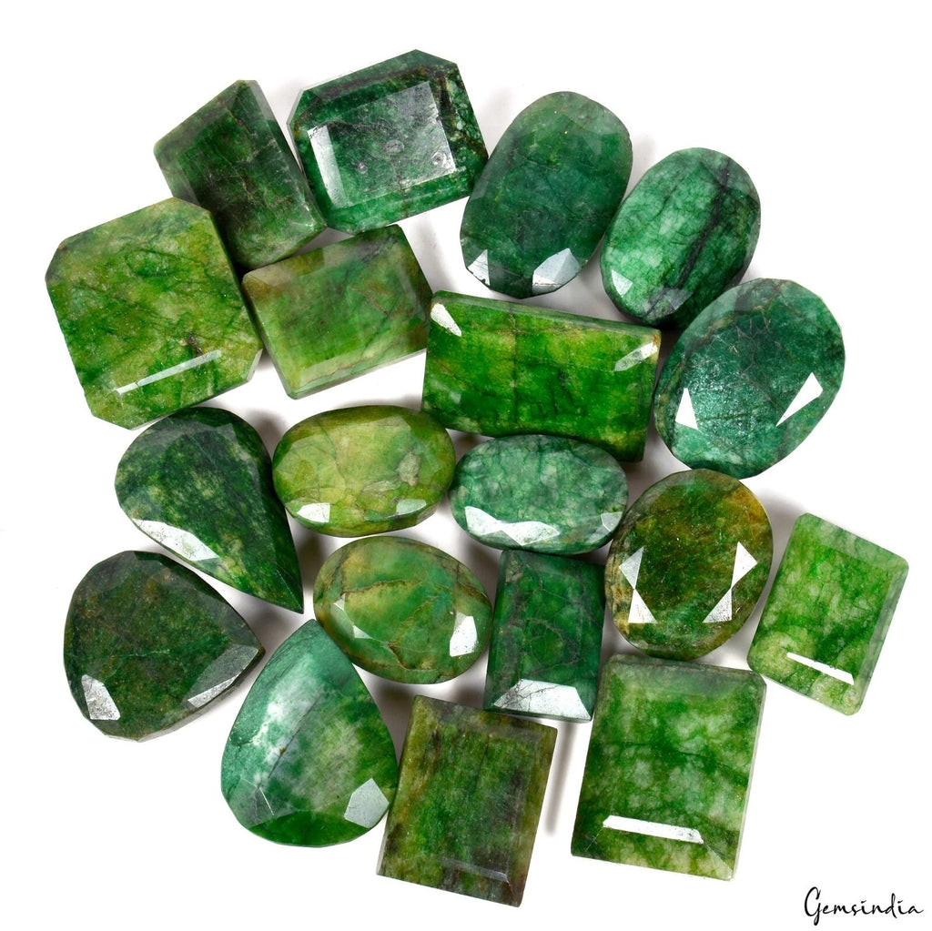 Emerald Lot, Loose Gemstone, Oval Pear Octagon Rectangle Faceted Cut, Color Enhanced — 19 Pieces, 37mm to 57mm, 4500 Ct, Brazil