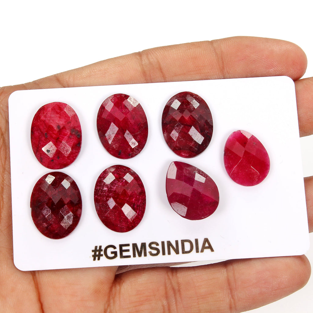Certified 100 Cts/7 Pcs Natural Red Ruby Mix Checker Cut Loose Jewelry Gemstones