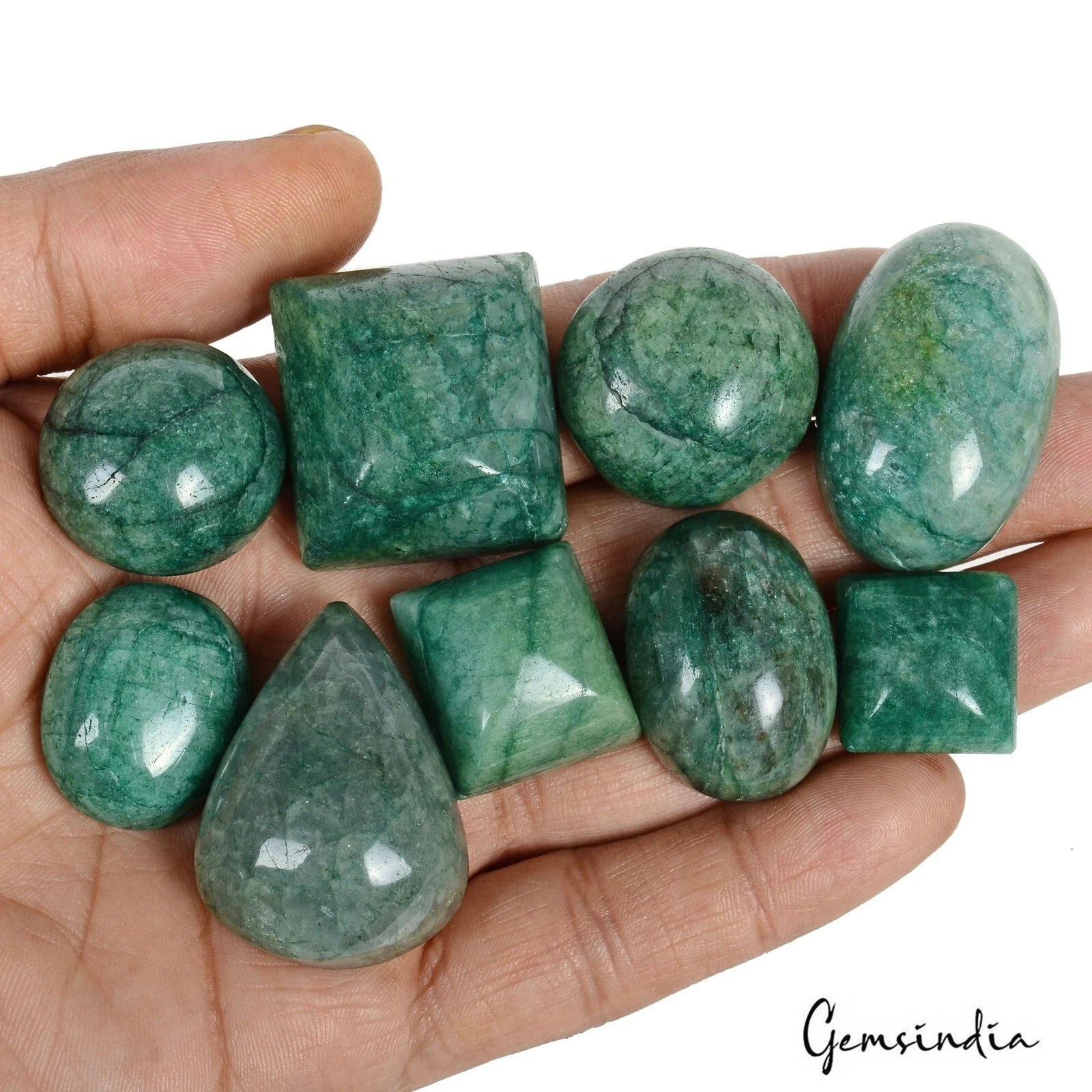 Emerald Lot, Cabochon, Color Enhanced — 9 Pieces, 18mm to 37mm, 700 Ct, Zambia