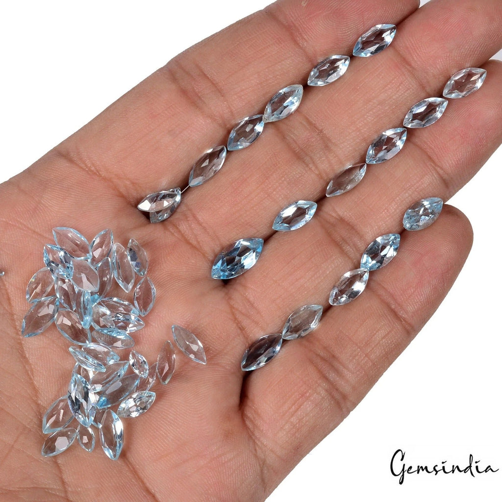 VVS 52 Pcs Natural Blue Topaz 5-11mm Marquise Cut Top Quality Loose Gemstones
