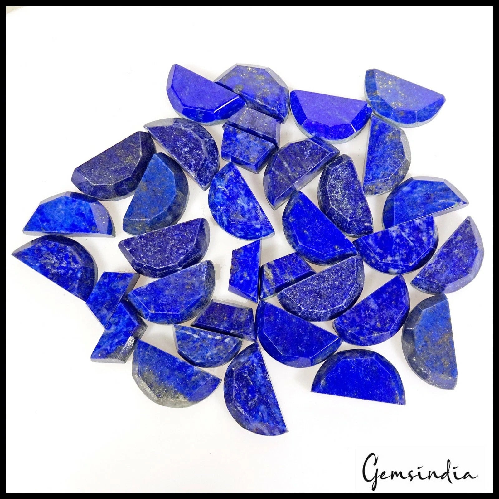 224.80 Cts/34 Pcs Natural Blue Lapis Lazuli 'D' Half Moon Checker Cut Loose Gems