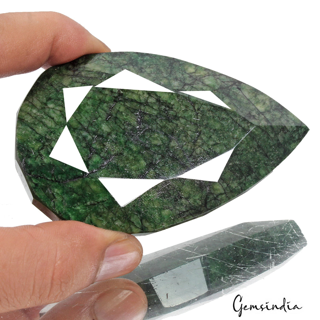 740 Ct Natural Dark Green Brazilian Emerald Pear Faceted Earth Mined Loose Gems