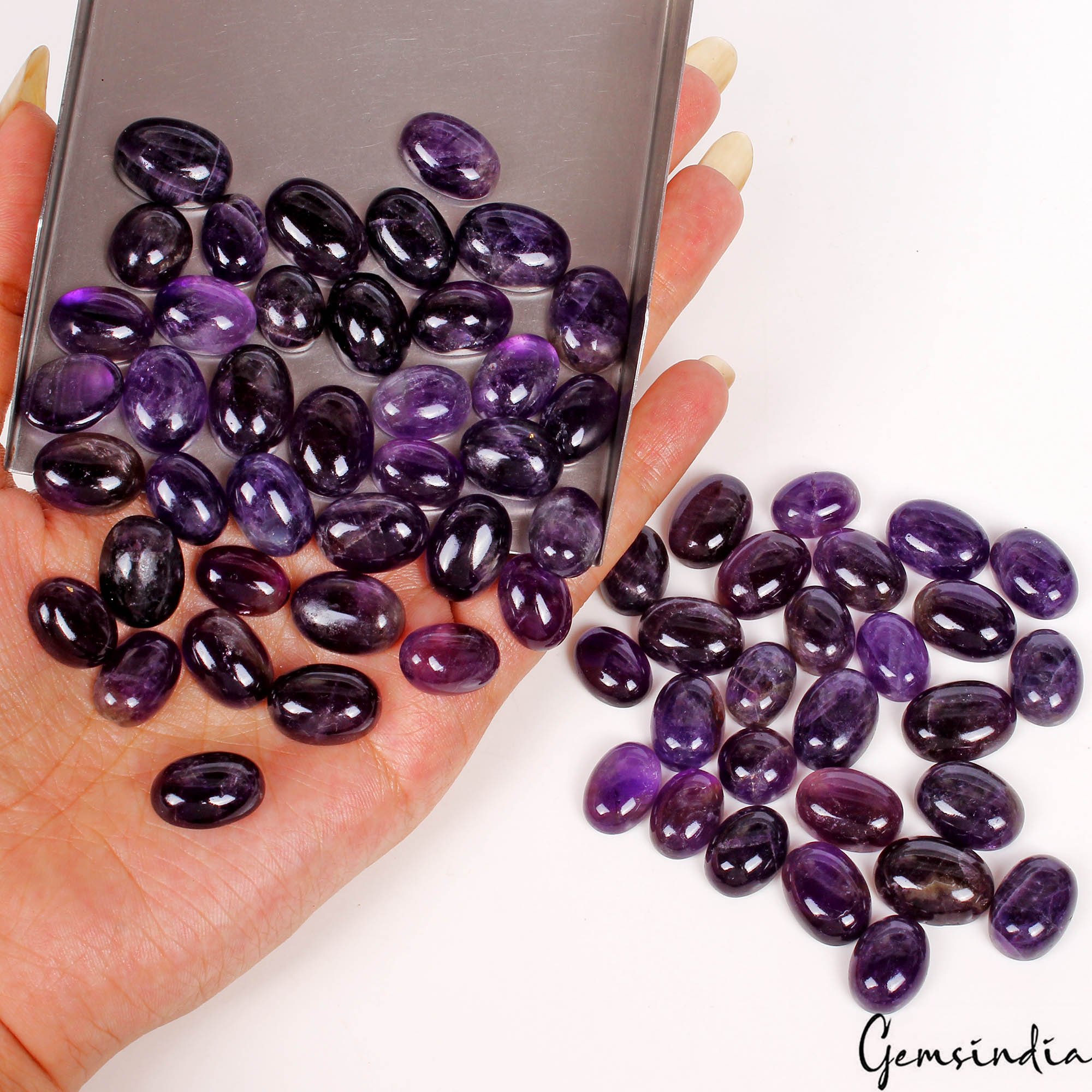 65 Pcs Natural Riich Purple Amethyst Oval Cabochon Loose 15-24mm Gemtones~650 Ct