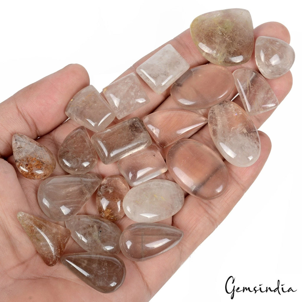 Rutile Quartz Lot, Cabochon, Untreated, Gold — 21 Pieces, 14mm to 31mm, 500 Ct