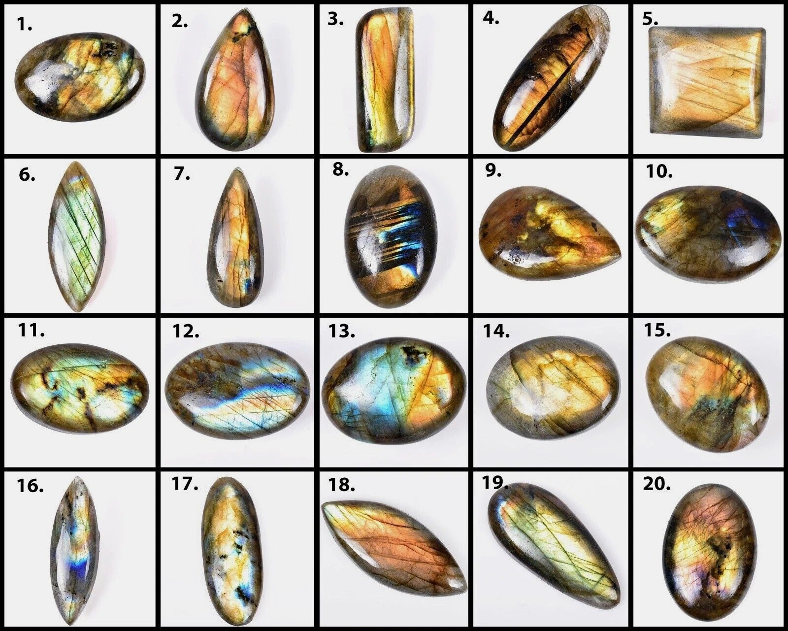 20 Pcs Natural Labradorite Multi Flashy 21mm-48mm Huge Size Cabochon Gemstones