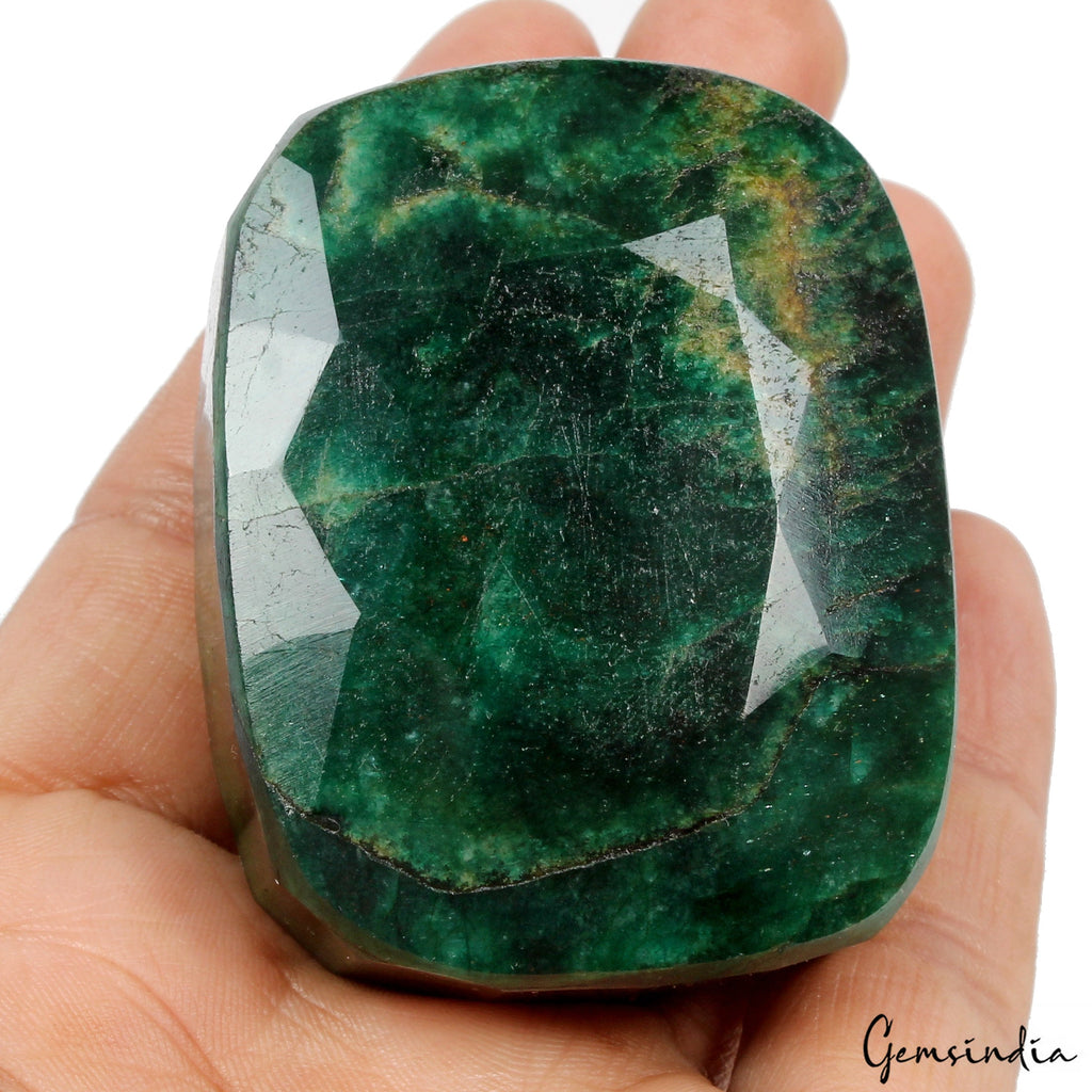 940Ct Natural Green Brazilian Emerald Cushion Faceted Earth Mined Loose Gemstone