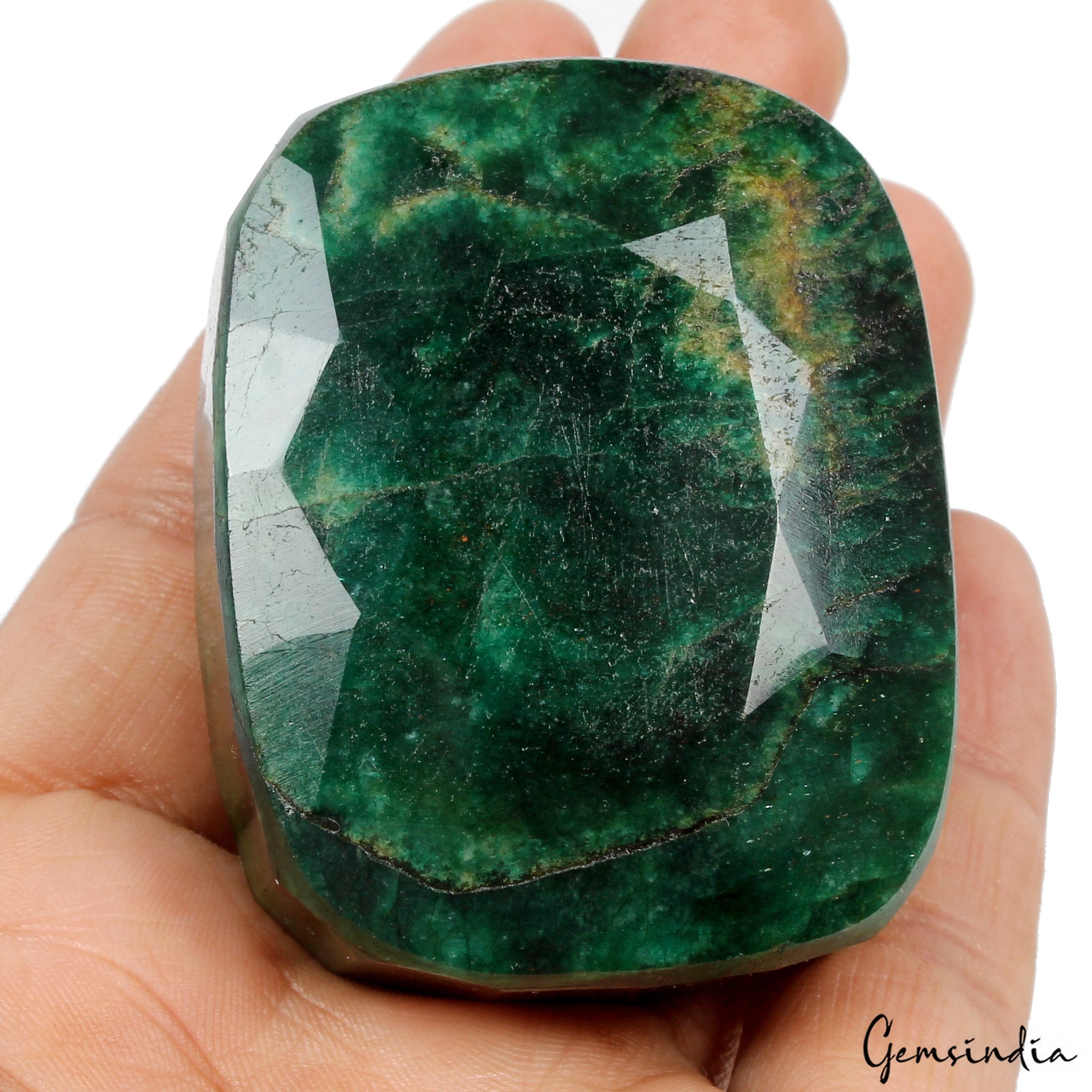 940Ct Natural Green Brazilian Emerald Cushion Faceted Earth Mined Loose Gemstone