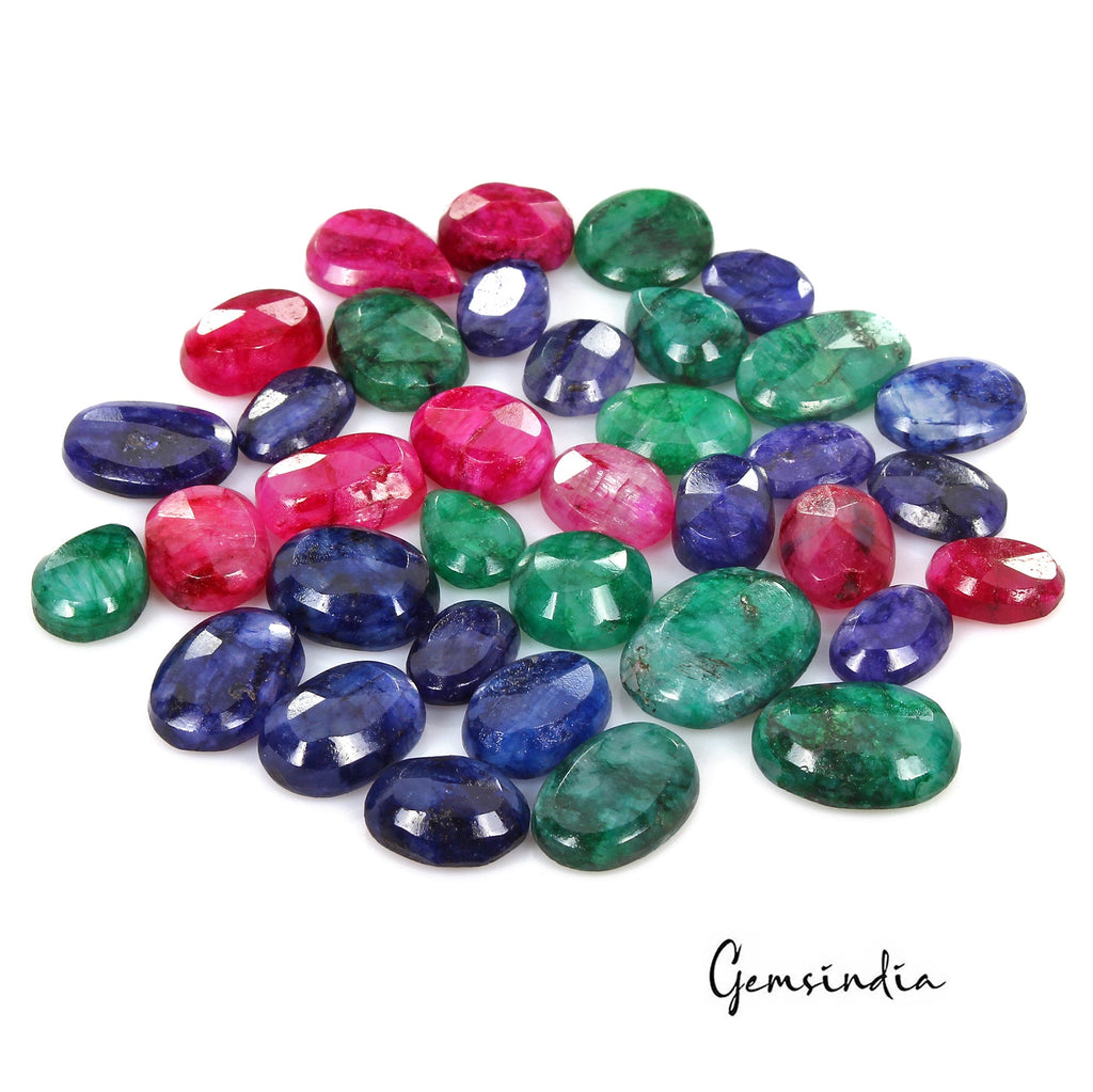 360 Cts/36 Pcs Natural Red Blue Beryl Green Emerald Mix Cut Loose Gems Lot