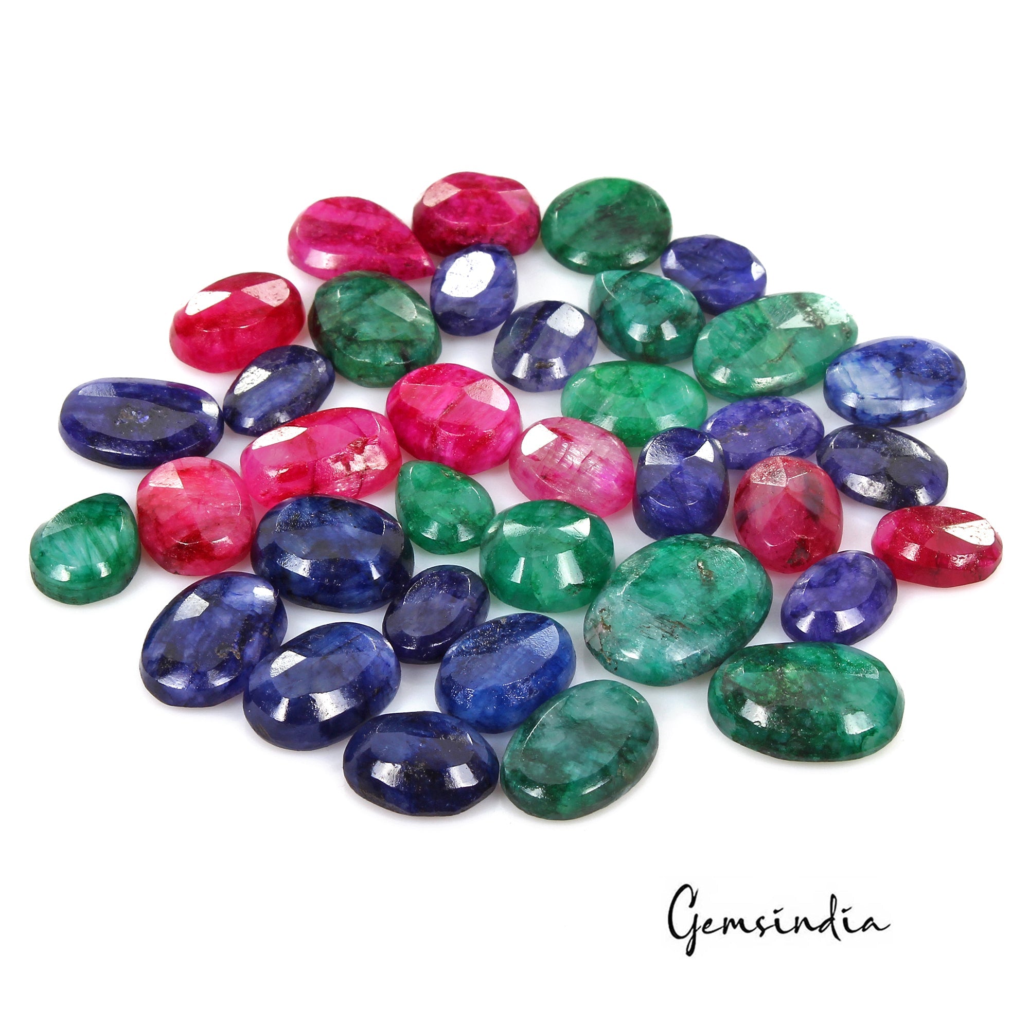 360 Cts/36 Pcs Natural Red Blue Beryl Green Emerald Mix Cut Loose Gems Lot