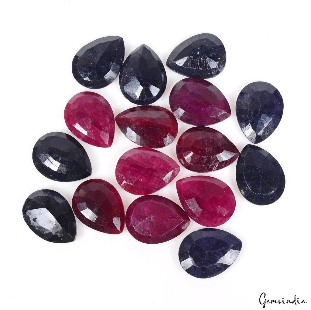 248 Ct/126 Pcs Natural Red Ruby Blue Sapphire Pear Cut Loose Gem Lot For Jewelry