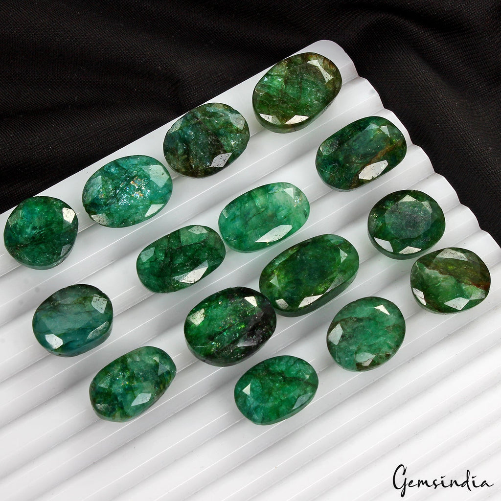 15 Pcs Natural Zambian Emerald Green Oval Cut Loose 14mm-20mm Loose Gems 200 Ct