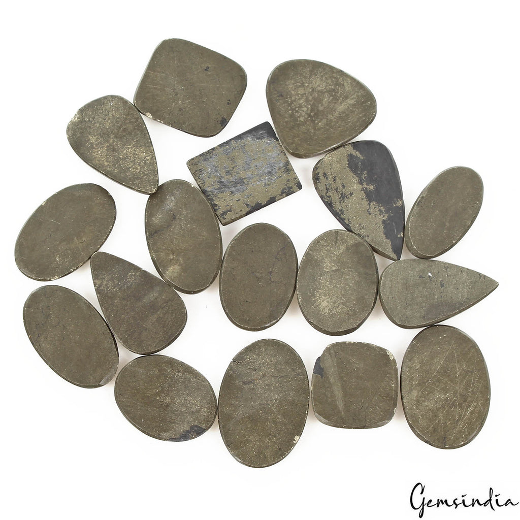 Pyrite Lot, Cabochon, Untreated, Gold — 17 Pieces, 16mm to 26mm, 350 Ct