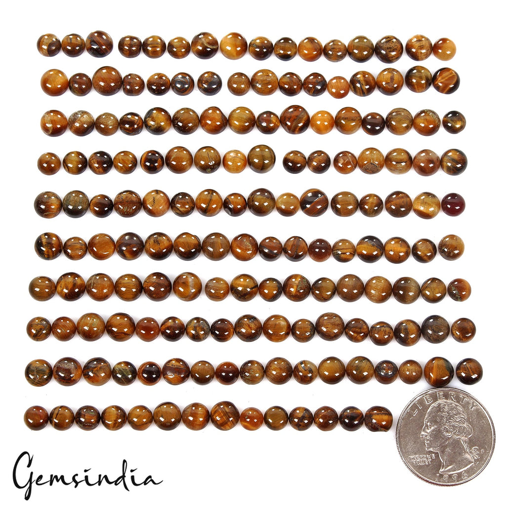 Natural Loose Tiger Eye Gemstone 6-7mm/200Ct/160 Pc Lot Round Cabochon Untreated