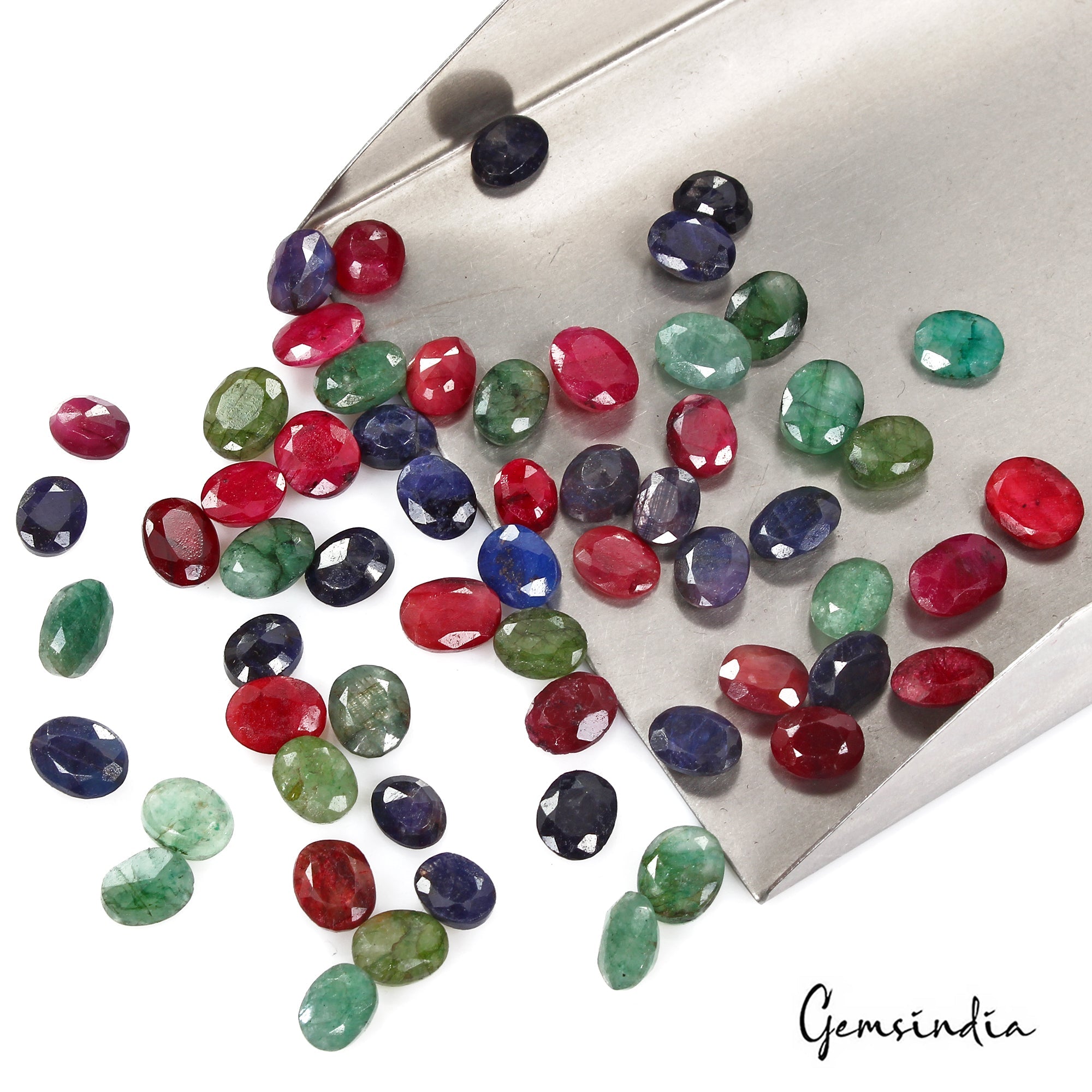 160 Ct/60 Pcs Natural Multi Color Emerald Ruby Sapphire Oval Cut Gem For Jewelry