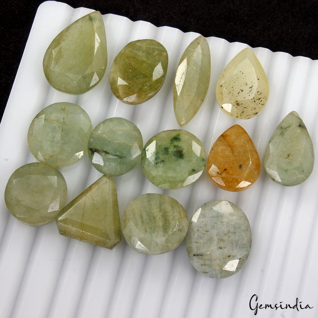 172.20 Cts/13 Pcs Natural Untreated Green Yellow Beryl Mixed Cut Loose Gems Lot