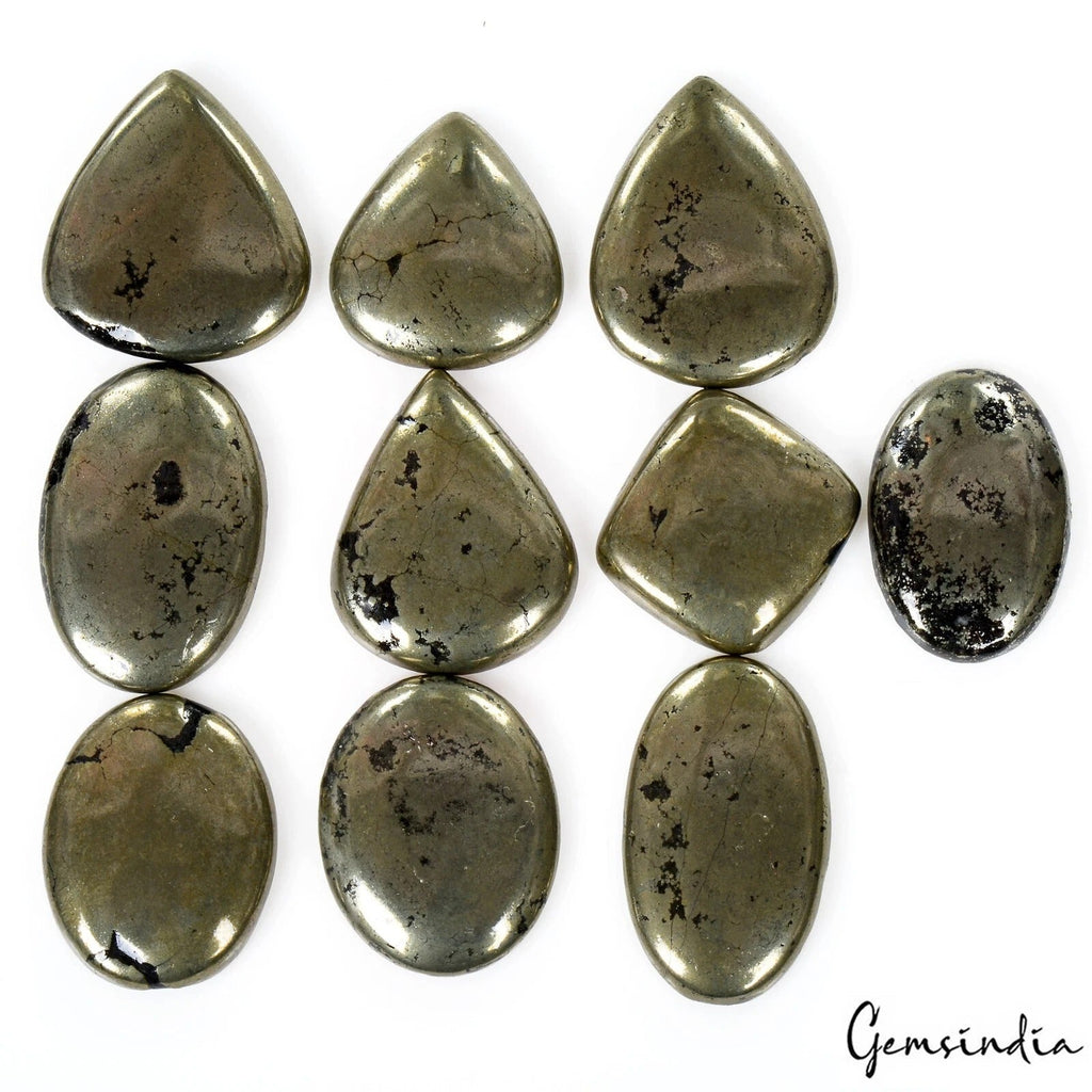 570 Cts/10 Pcs Natural Untreated Peru Apache Gold Pyrite Mixed Cab Loose Gem Lot