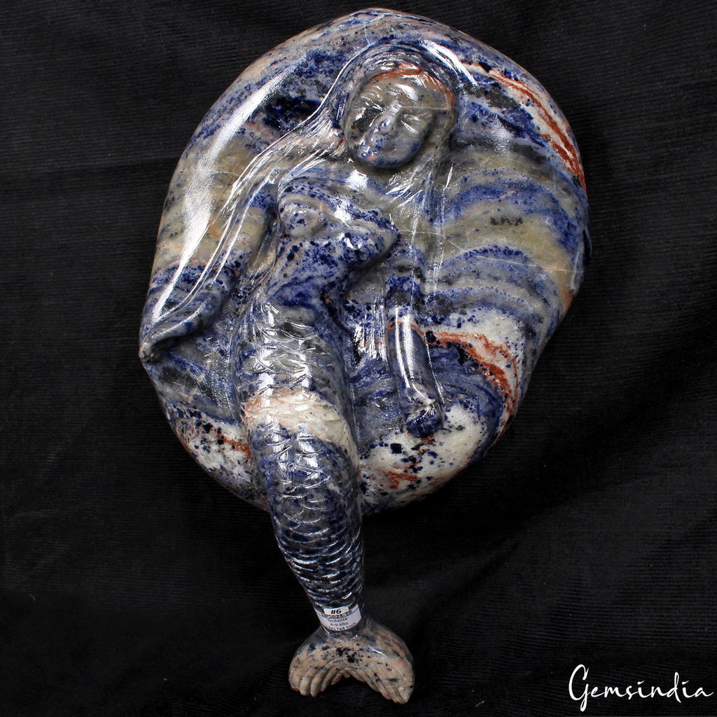 4.9 Kilo Gorgeous Blue Sodalite Mermaid Statue Hand Carved Rock Figurine 12 Inch