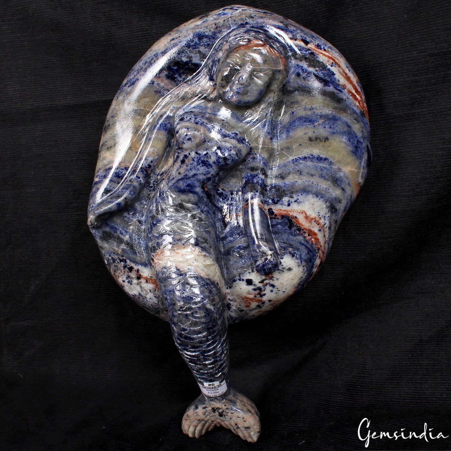 4.9 Kilo Gorgeous Blue Sodalite Mermaid Statue Hand Carved Rock Figurine 12 Inch