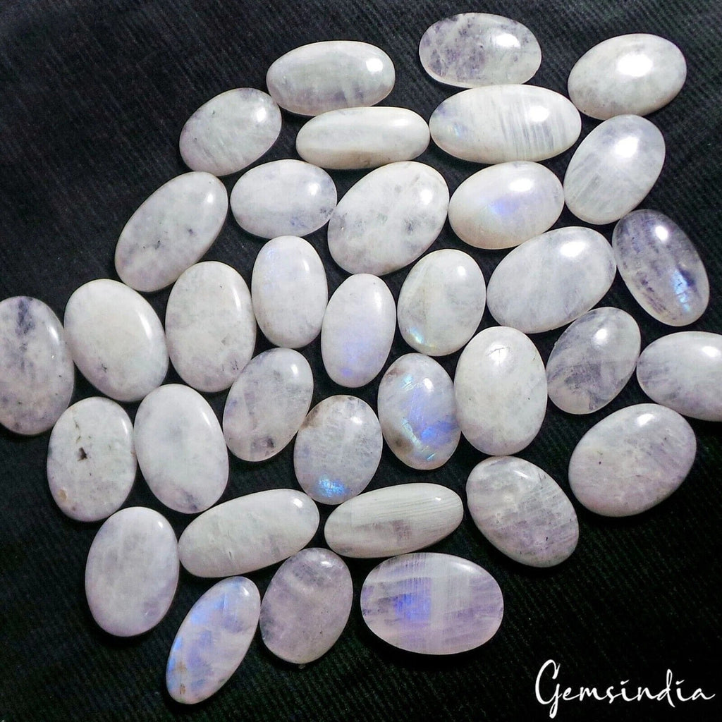 1520 Ct Natural Untreated Blue Shine Moonstone Oval Cab Loose Gems Lot 35 Pcs
