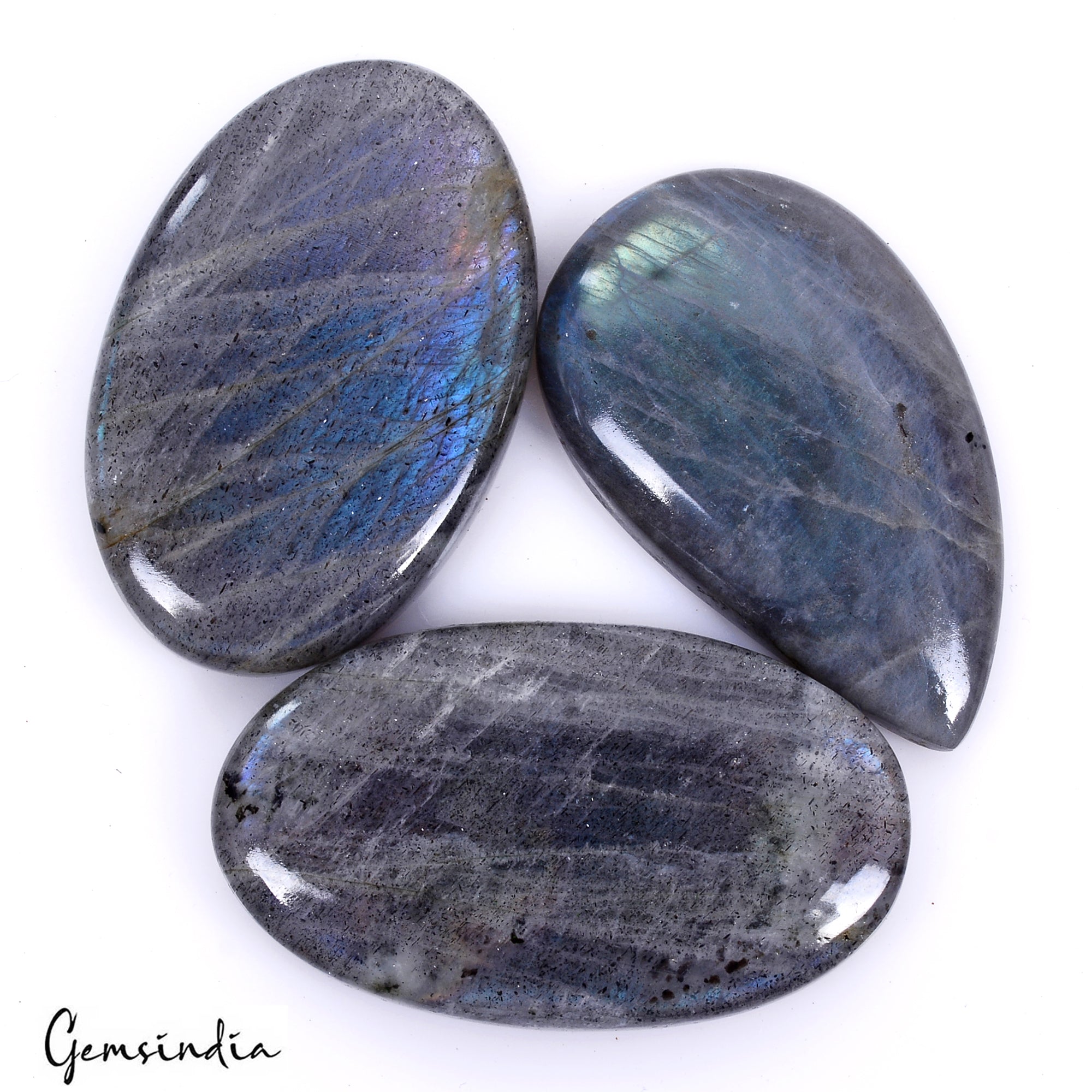 216.40 Ct Natural Labradorite Blue With Silver Shine Loose Gemstone Lot 3 Pcs