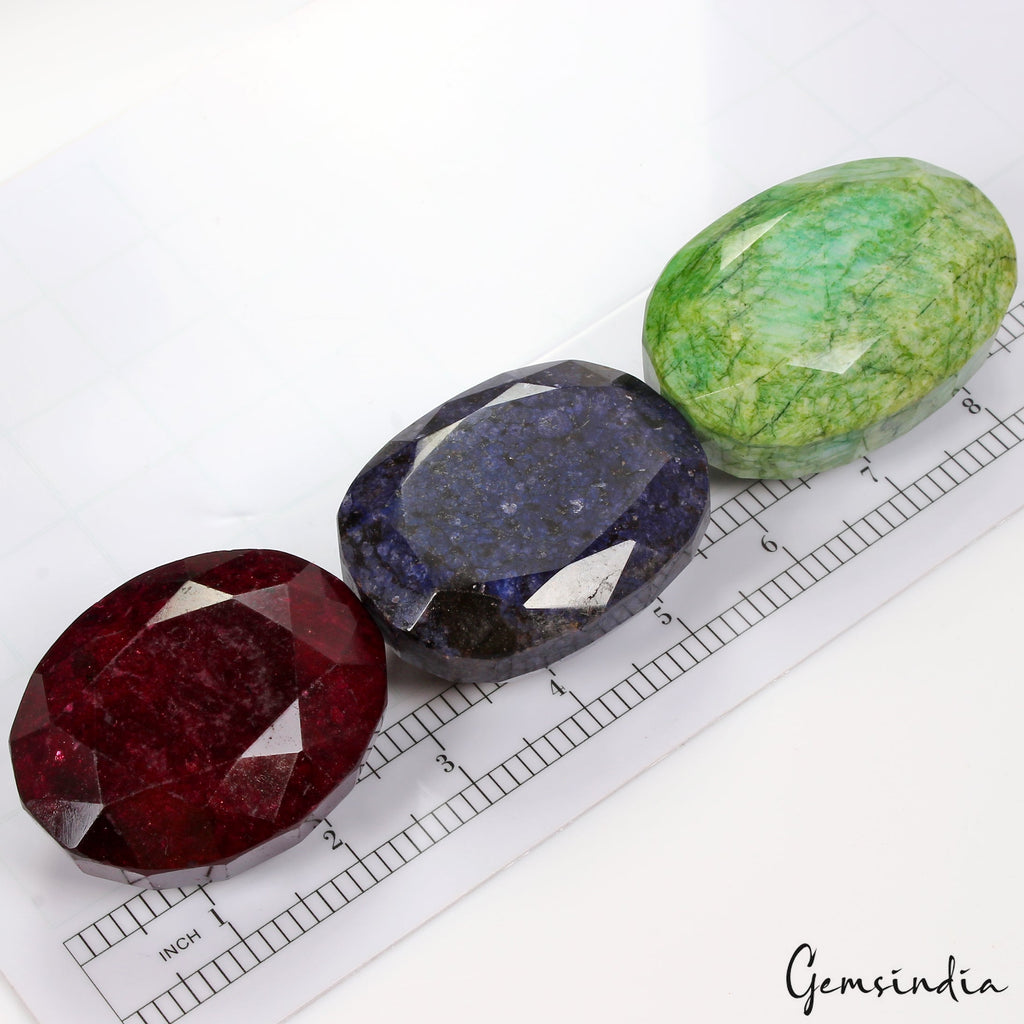 3880 Cts Natural Ruby, Sapphire & Emerald Oval Cut Loose Gemstones Lot 69-76mm
