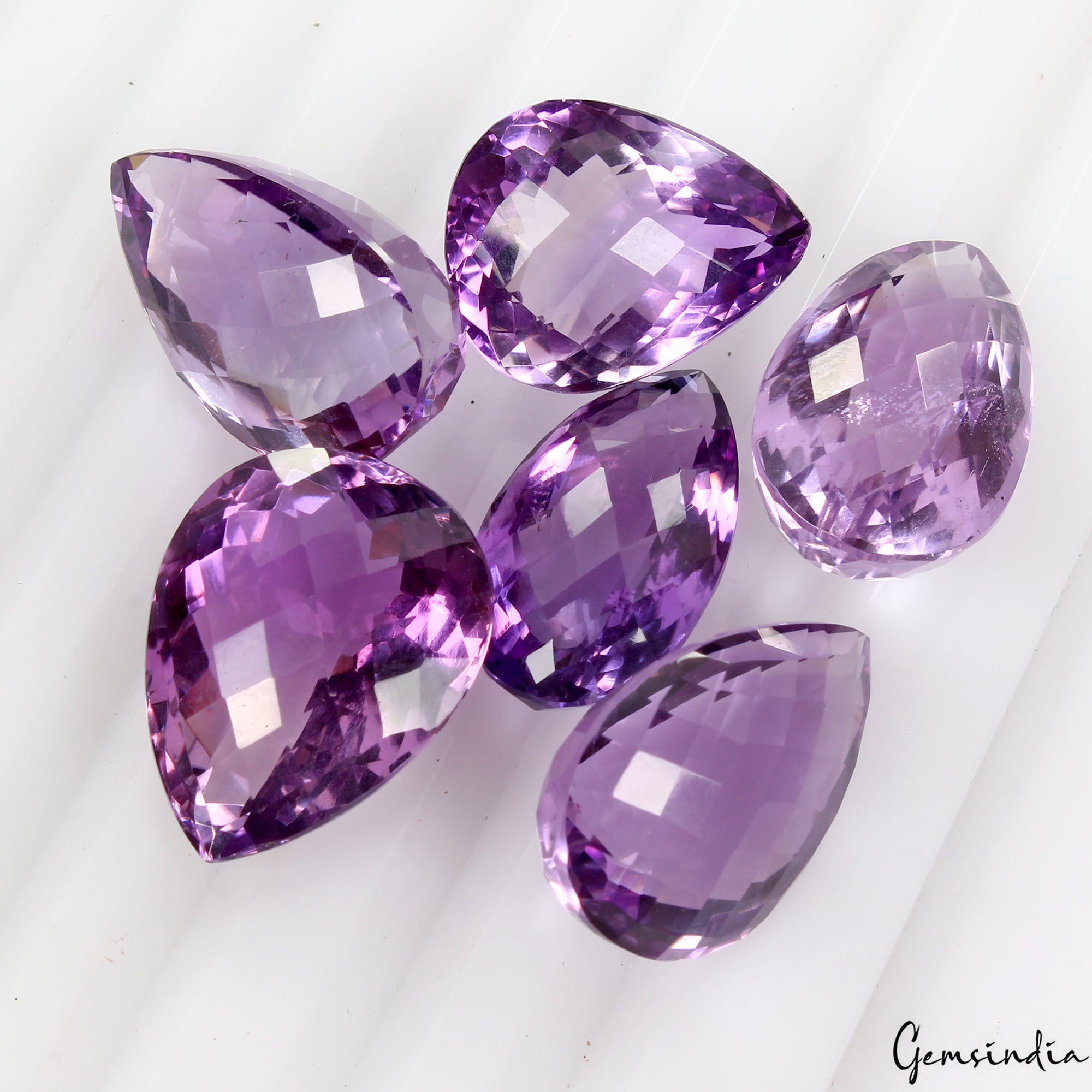 Certified 94Ct Natural Rich Purple Amethyst Pear Checker Cut AAA Grade Gemstones