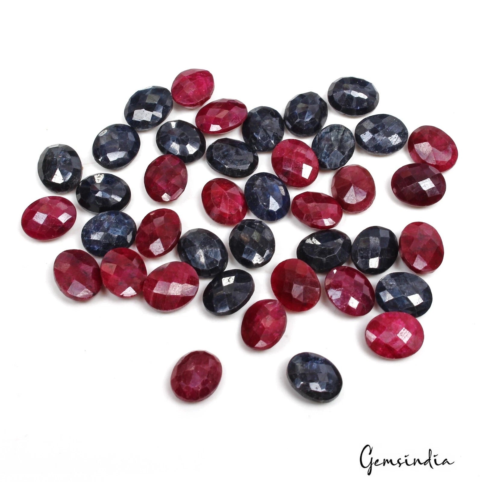 143.60 Ct Natural Ruby Sapphire 10x8mm Oval Checker Cut Jewelry Gemstones/ 40 Pc