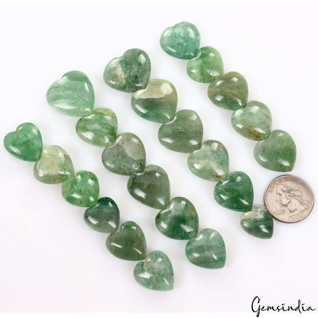 670 Ct Natural Green Aventurine Heart Cab Loose  jewelry Gemstones ~23 Pcs Lot