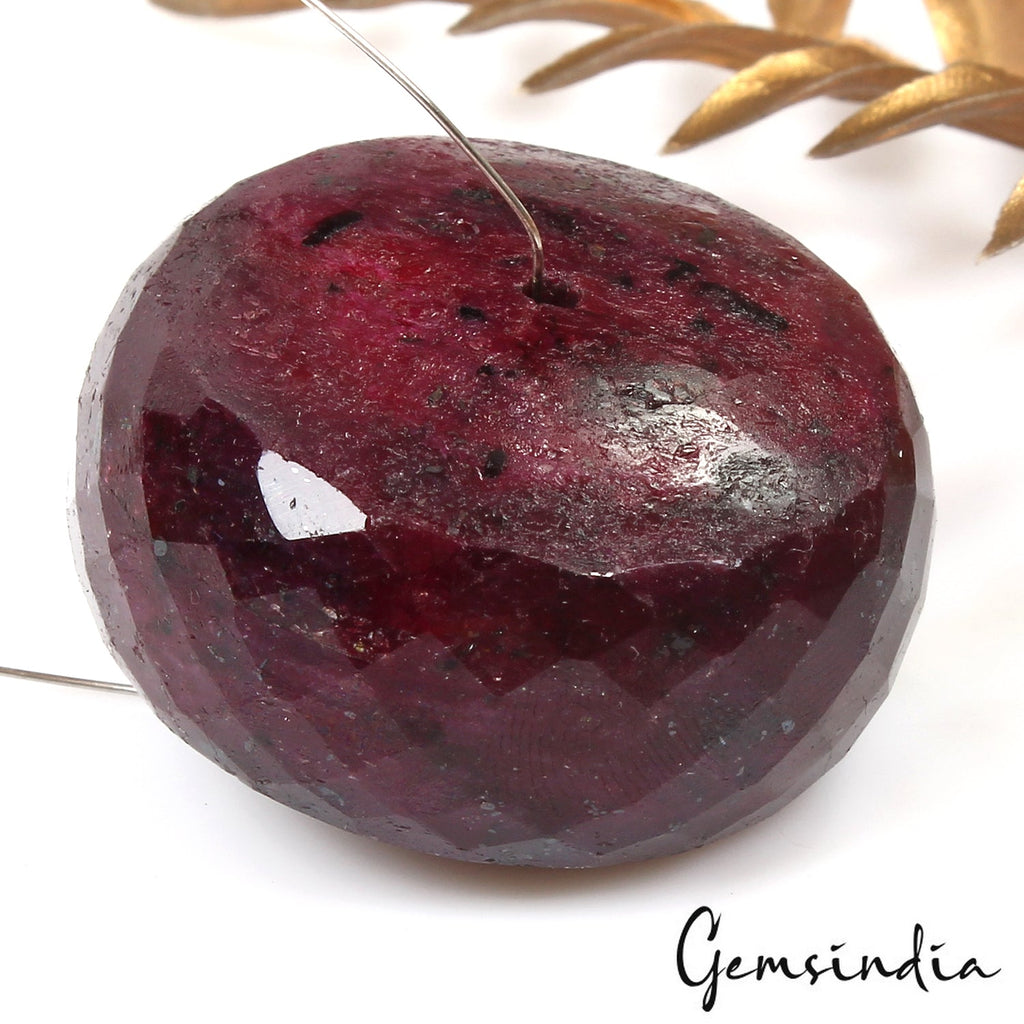 Giant 380 Ct Natural Earth Mined Ruby Gem 38mm Round Checker Cut Certified Bead