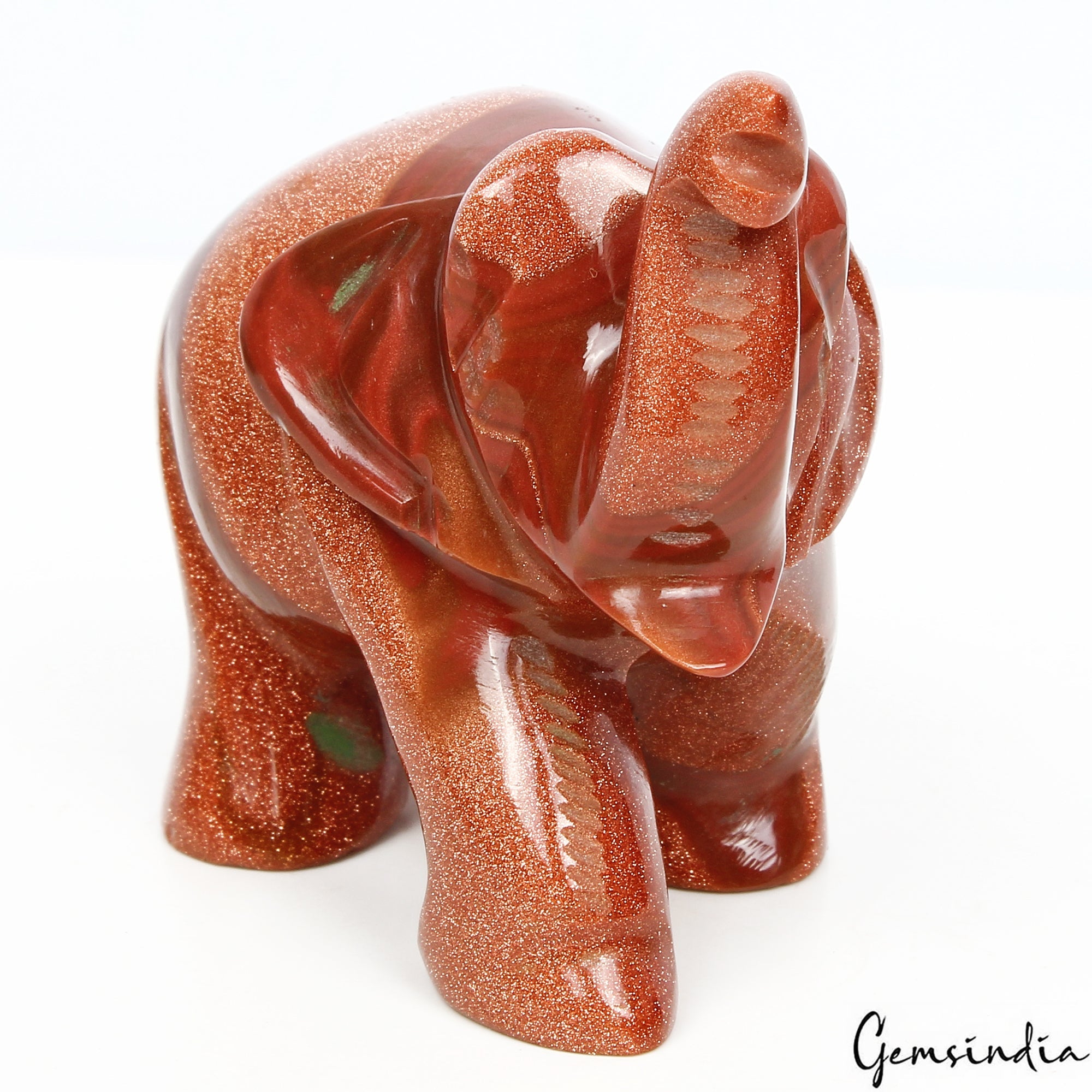 630 Ct Natural Sunstone Elephant Handmade Gemstone Sculpture/Home Decor Figurine