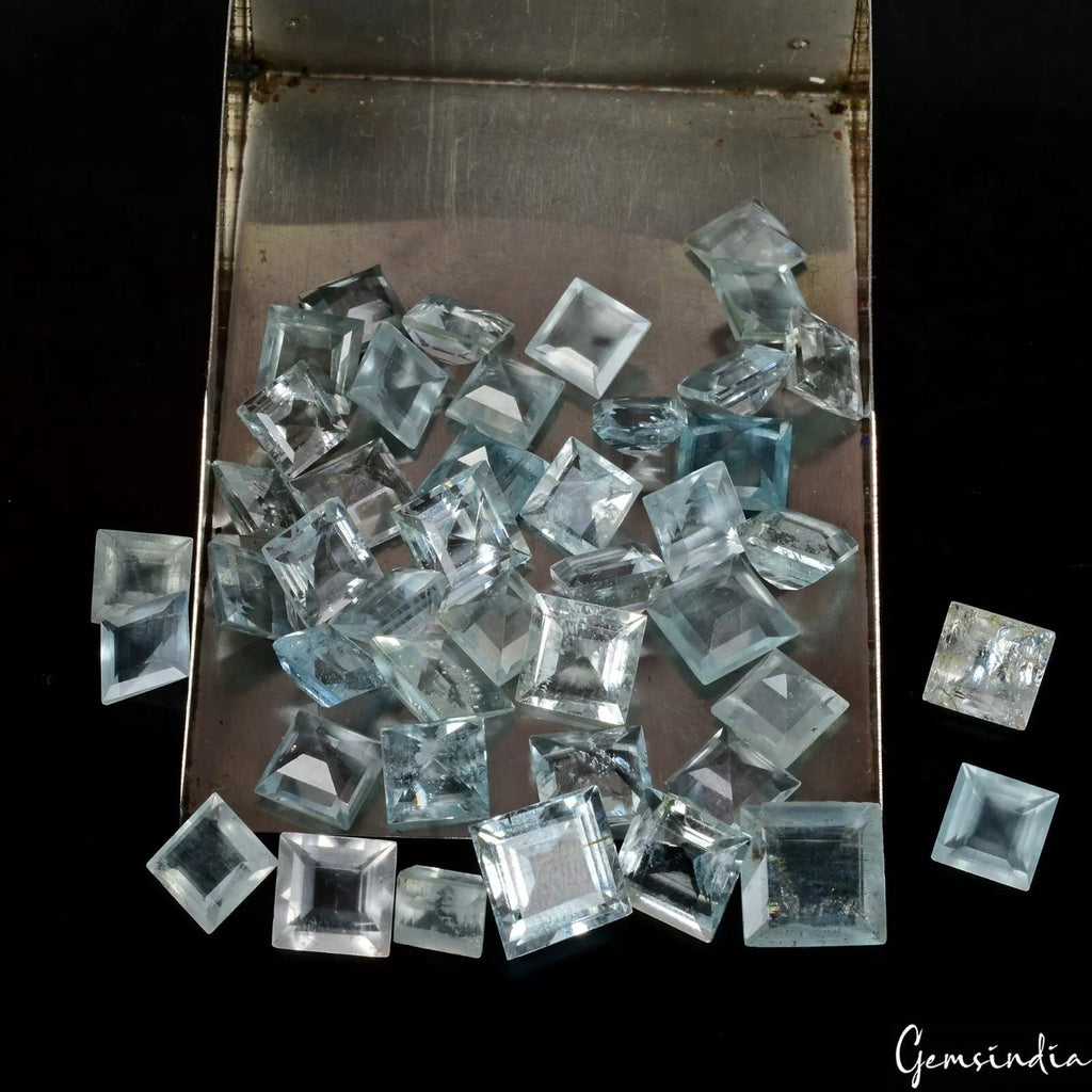 49.10 Cts Natural Santa Maria Blue Aquamarine Square Cut Loose Gemstones 5-8 mm