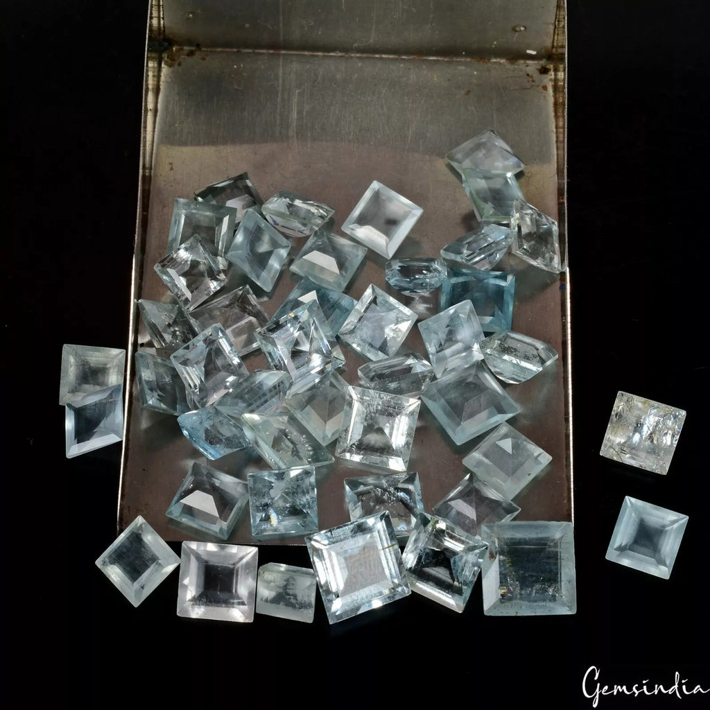 Aquamarine Lot, Loose Gemstone, Square, Untreated — 39 Pieces, 05mm to 08mm, 49.10 Ct, Brazil
