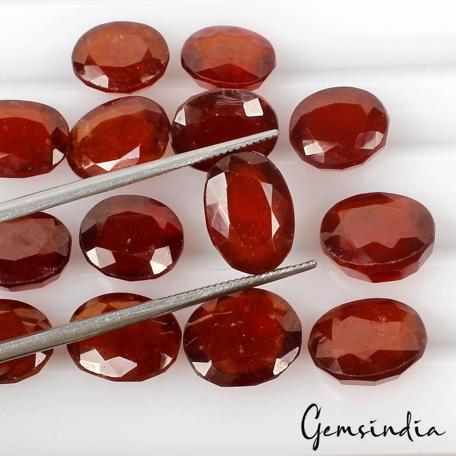 Certified 52.70 Cts/14 Pcs Natural Untreated Ceylon Hessonite Garnet Oval Gems